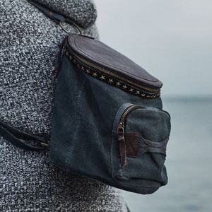 Mona B Round Blue Canvas Upcycled Backpack